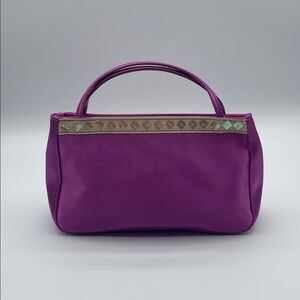 CLINIQUE MINI SEQUINED PURPLE TOP HANDLE COSMETIC BAG